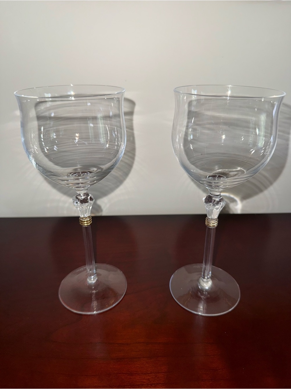 Christian Dior Bijoux Crystal Wine Goblets Set of 2 | Gold Ring Stem